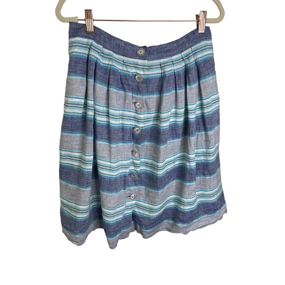 Brooks Brothers 100% Linen Striped Mini Skirt Button Front Blue White Size 8 - Picture 2 of 6
